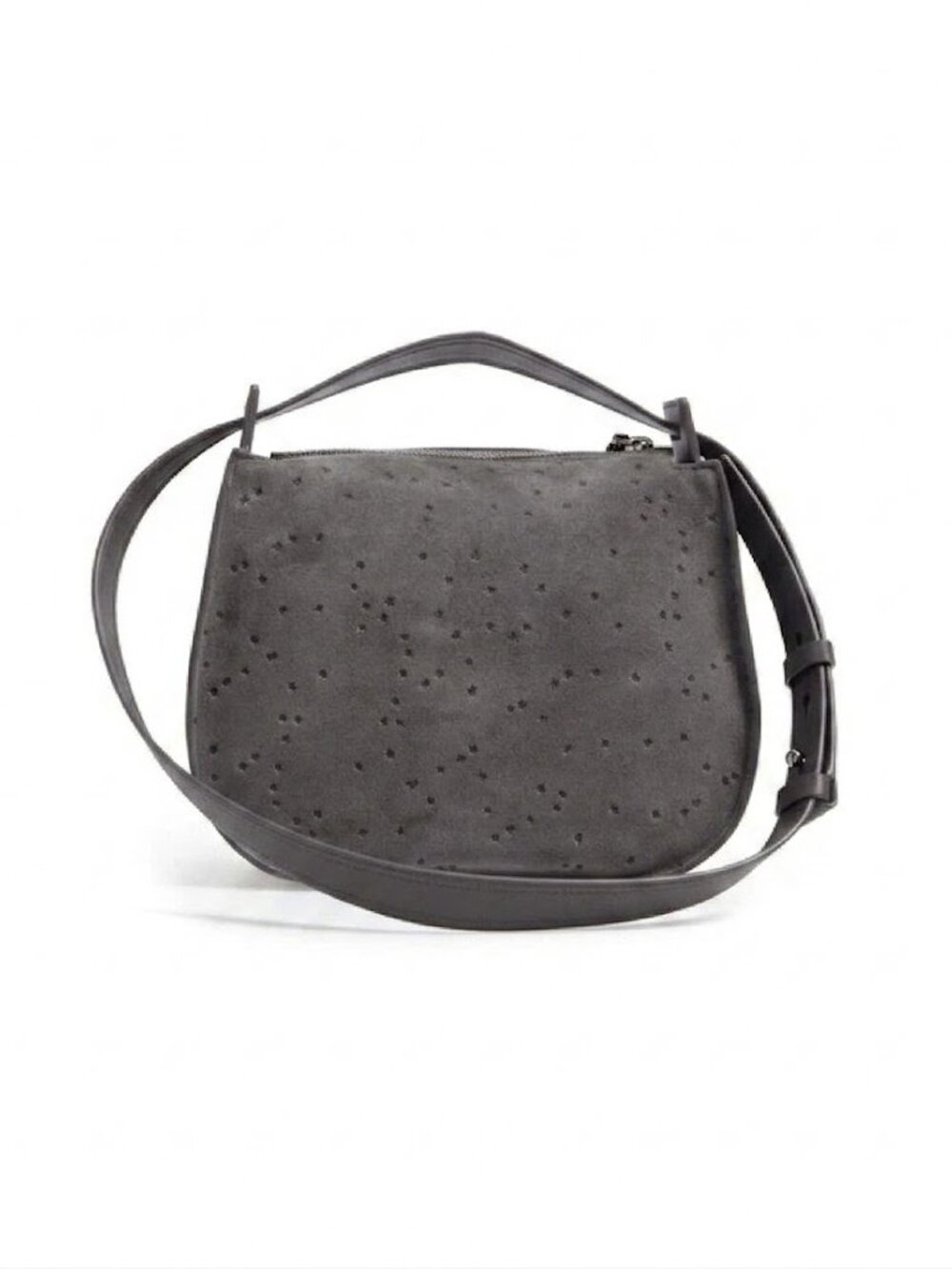 AllSaints Echo Hobo Shoulder Bag in Grey Suede Leather